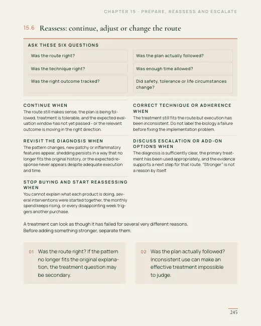 A real page from the Main Book — page 245, 15.6 Reassess: continue, adjust or change the…