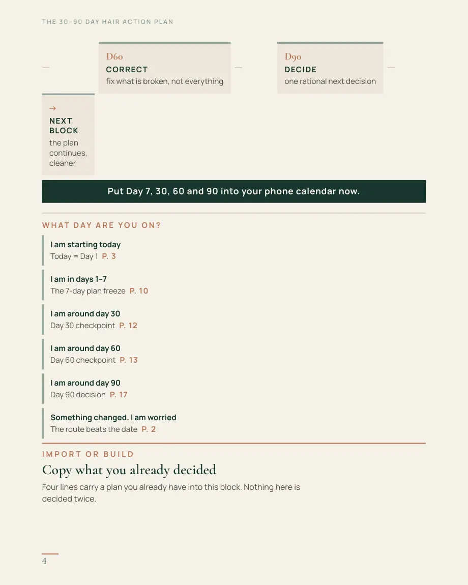 30–90 Day Tracking & Review Planner, page 4 — The 7-day plan freeze