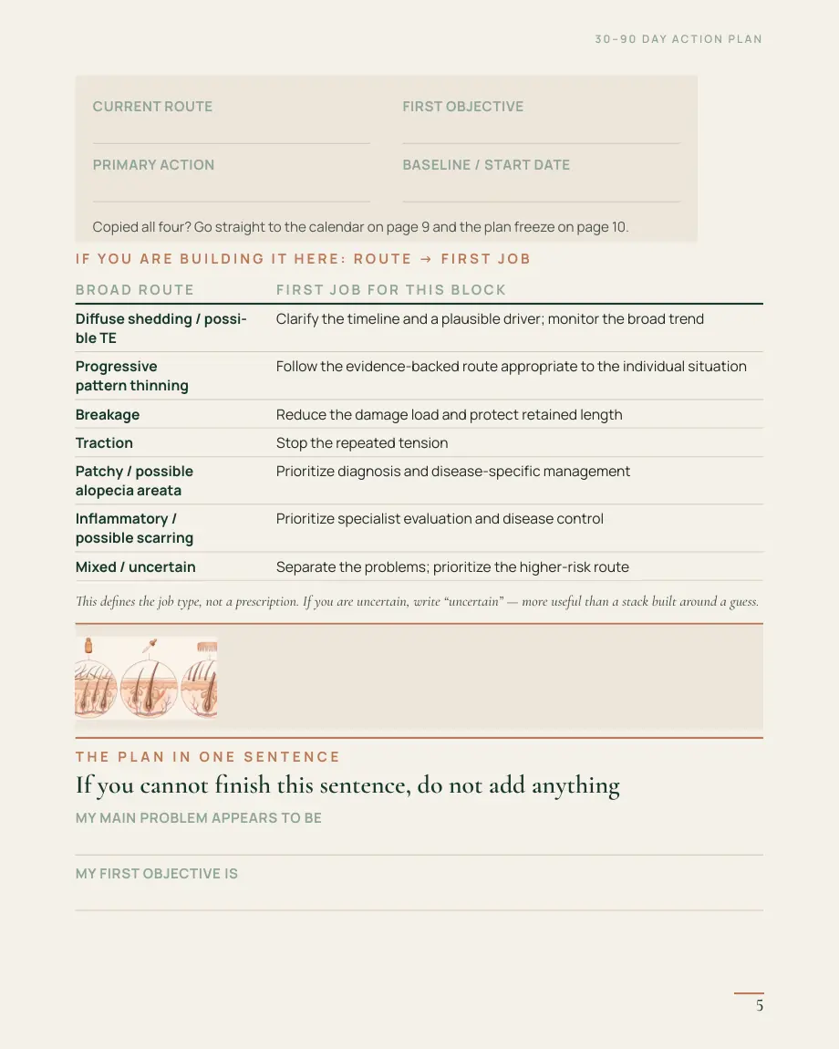 30–90 Day Tracking & Review Planner, page 5 — The plan in one sentence